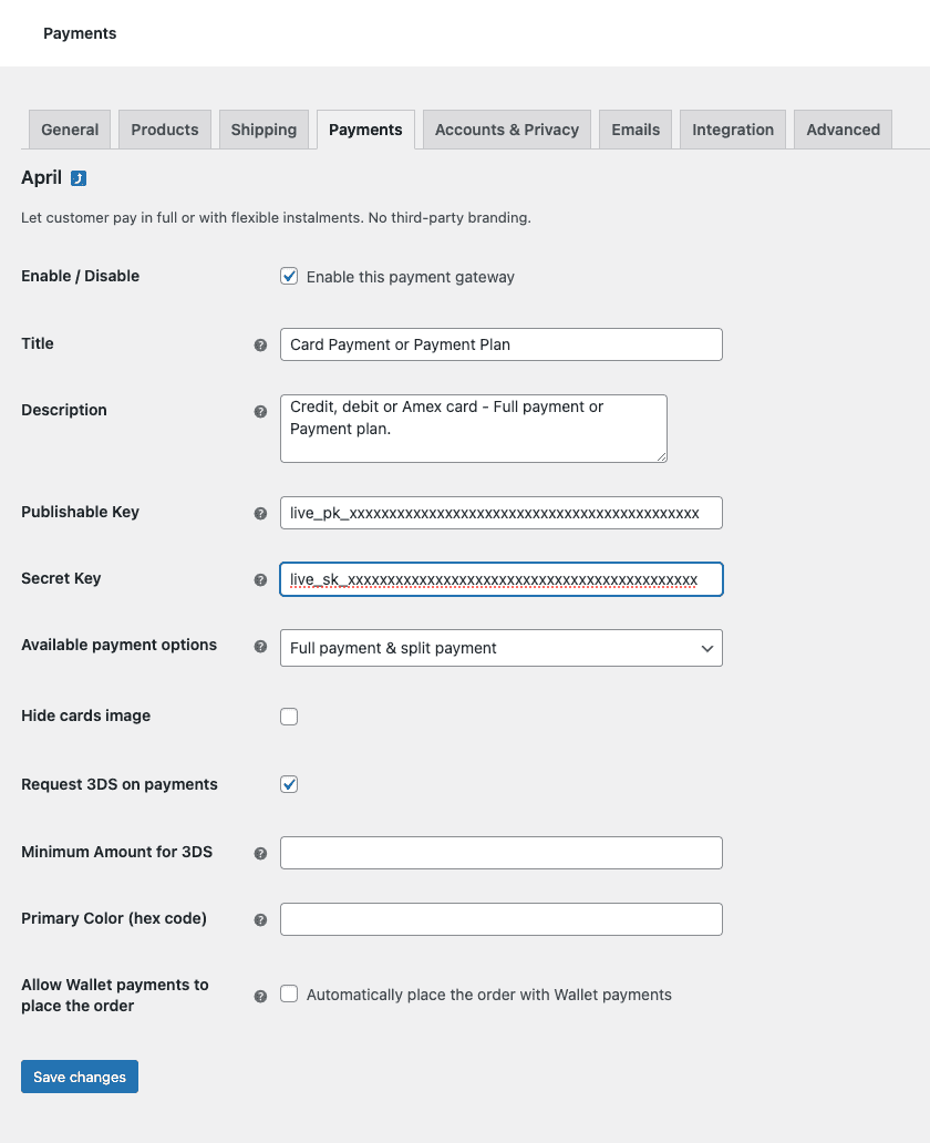 Woocommerce setup button